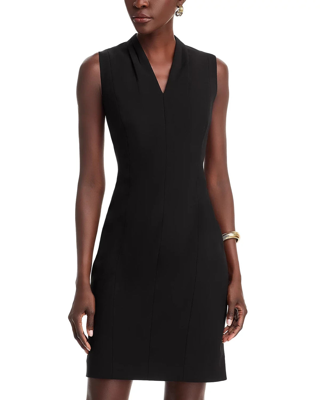 T Tahari Tonya Pleated Sleeveless V Neck Sheath Dress MSRP $118