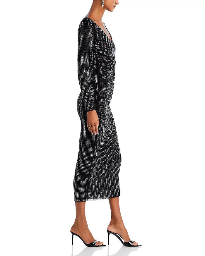 Self-Portrait Gathered Rhinestone Midi Dress MSRP $655 Size 2 # 14B 1888