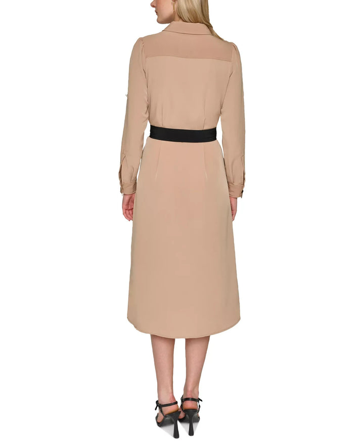 KARL LAGERFELD PARIS Women's Belted Midi Shirtdress MSRP $158
