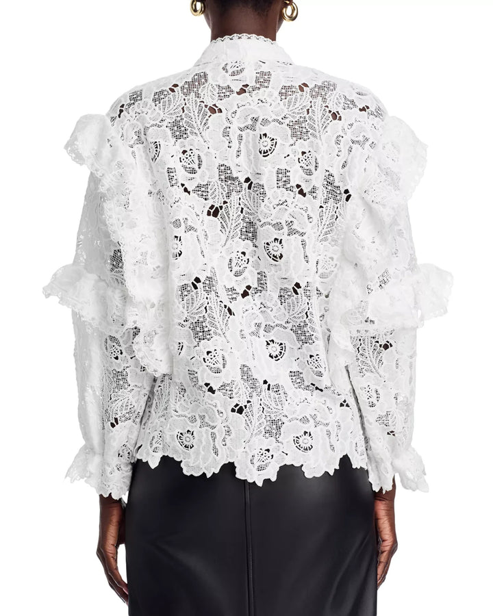 Nancy Yang Ruffle Trim Lace Blouse MSRP $119