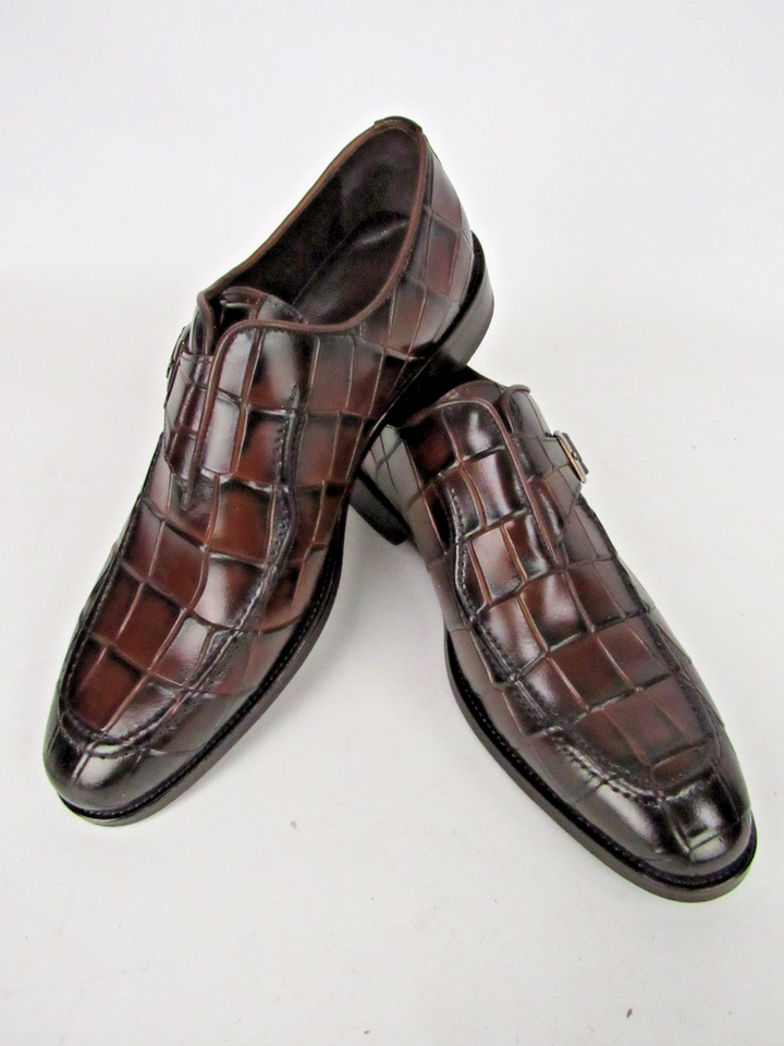 Men’s Croc Embossed Premium Leather Monk Strap Shoes – Handcrafted Size EU 41