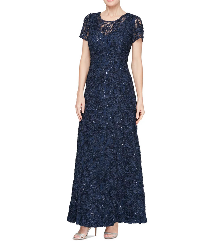 Alex Evenings Women's Soutache Sequin A-Line Dress MSRP $269