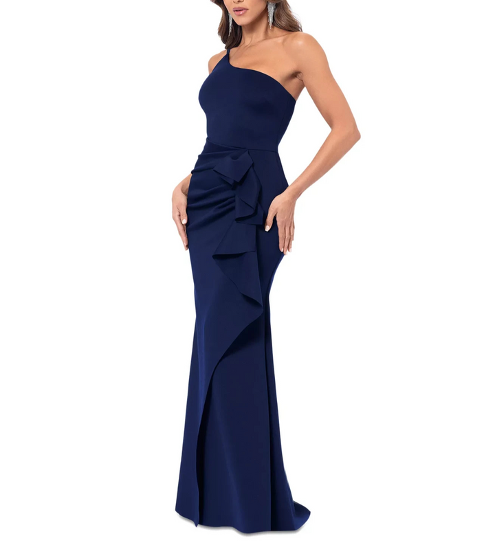 XSCAPE Women's One-Shoulder Scuba Sheath Gown MSRP $249