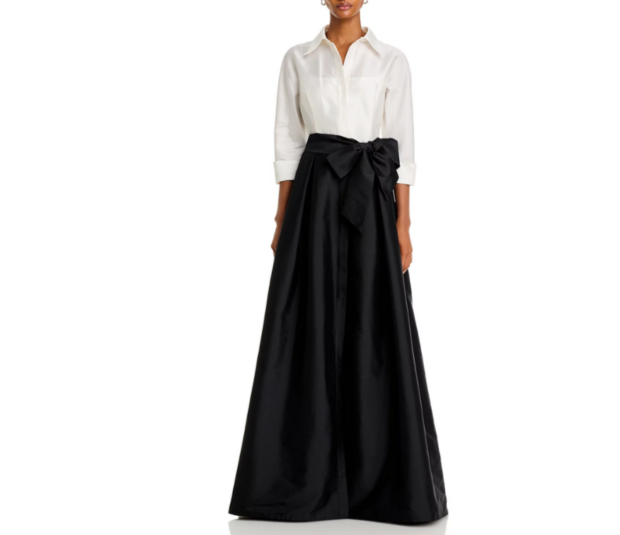 Teri Jon by Rickie Freeman Taffeta Shirt Gown MSRP $600