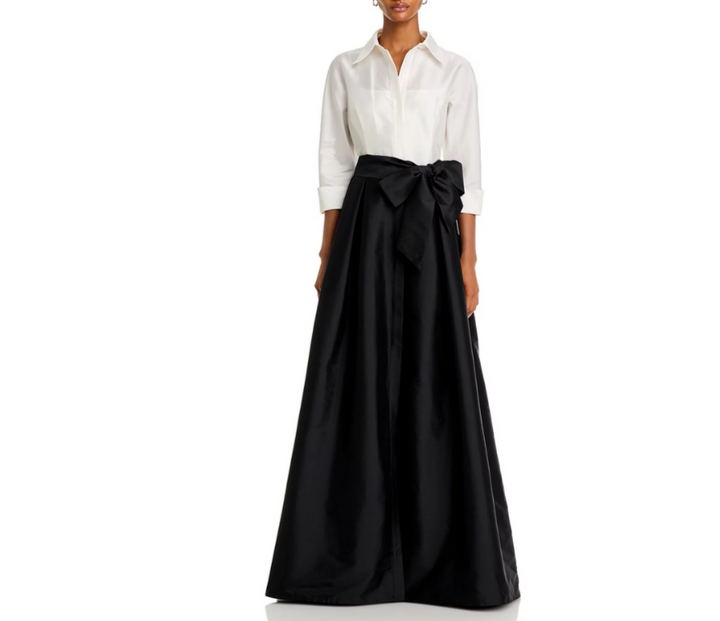 Teri Jon by Rickie Freeman Taffeta Shirt Gown MSRP $600