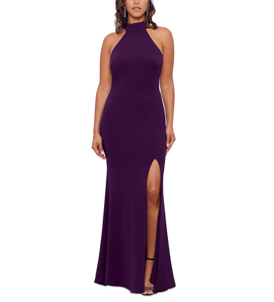 Betsy & Adam Women's High-Neck Sleeveless High-Slit Gown MSRP $249