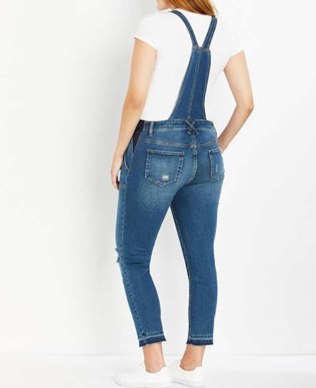 Motherhood Maternity Side-Panel Letdown Skinny Ankle Denim Overalls MSRP $78