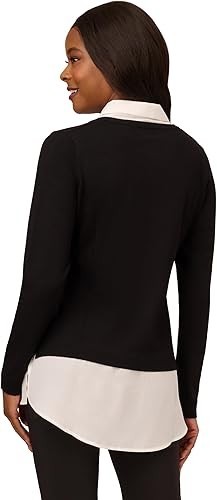 Adrianna Papell Womens Solid V-Neck Twofer Sweater MSRP $89