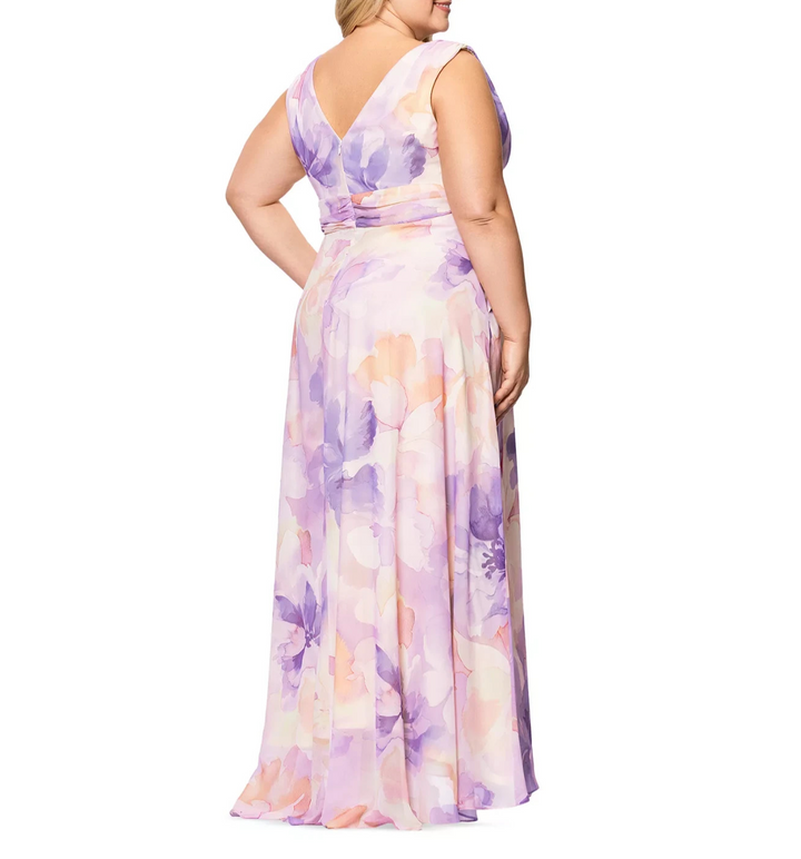 Betsy & Adam Plus Size Sleeveless V-Neck Floral Dress MSRP $279
