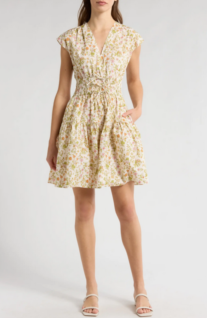 Derek Lam 10 Crosby Tora Floral Shirred Waist Stretch Dress