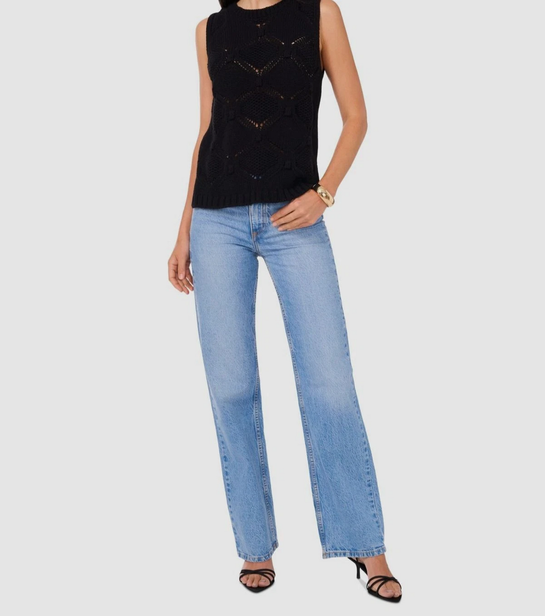 Vince Camuto Women's Crewneck Sleeveless Open-Stitch Sweater MSRP $89