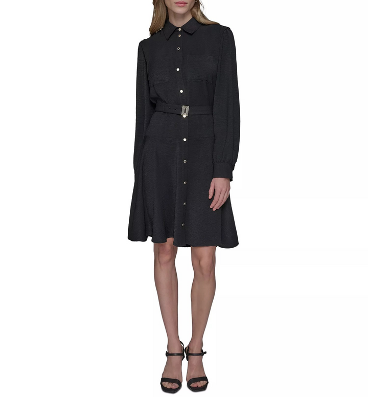 KARL LAGERFELD PARIS Women's Belted Button-Front Dress MSRP $148