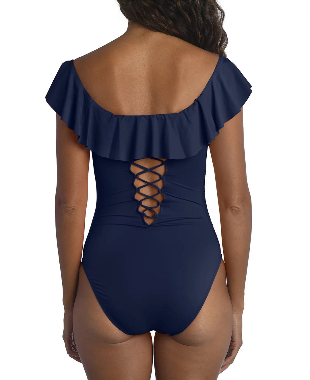 La Blanca Island Goddess Off-The-Shoulder Ruffled One-Piece Swimsuit MSRP $130