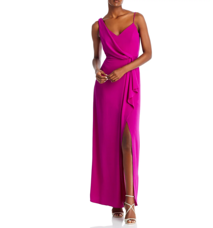 AQUA Asymmetric Overlay Crepe Gown MSRP $238
