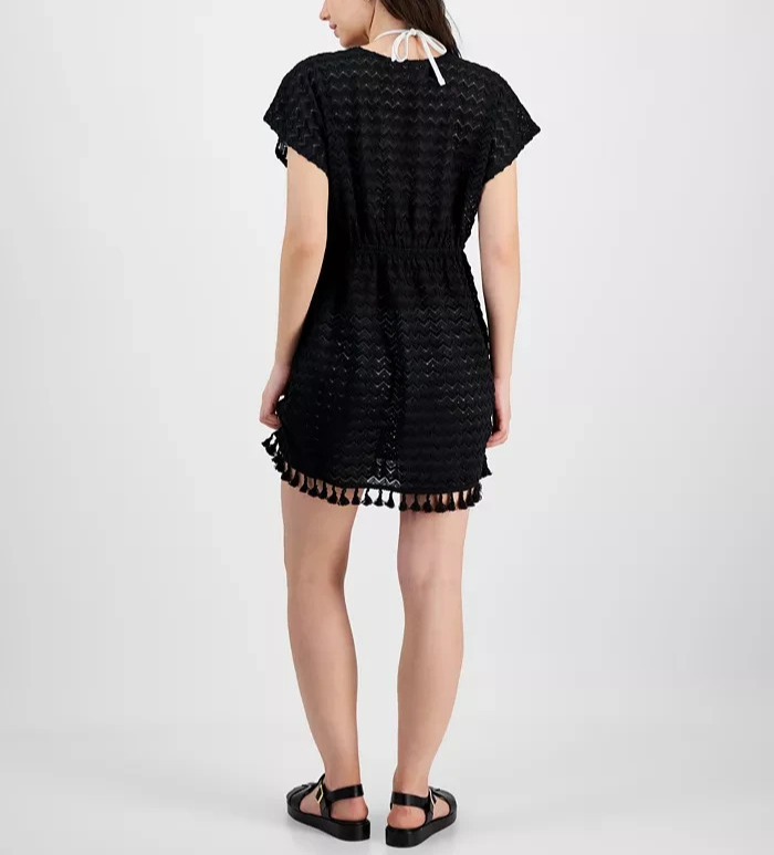 Miken Crochet Tassel-Trimmed Tie-Front Kimono Cover-Up MSRP $34