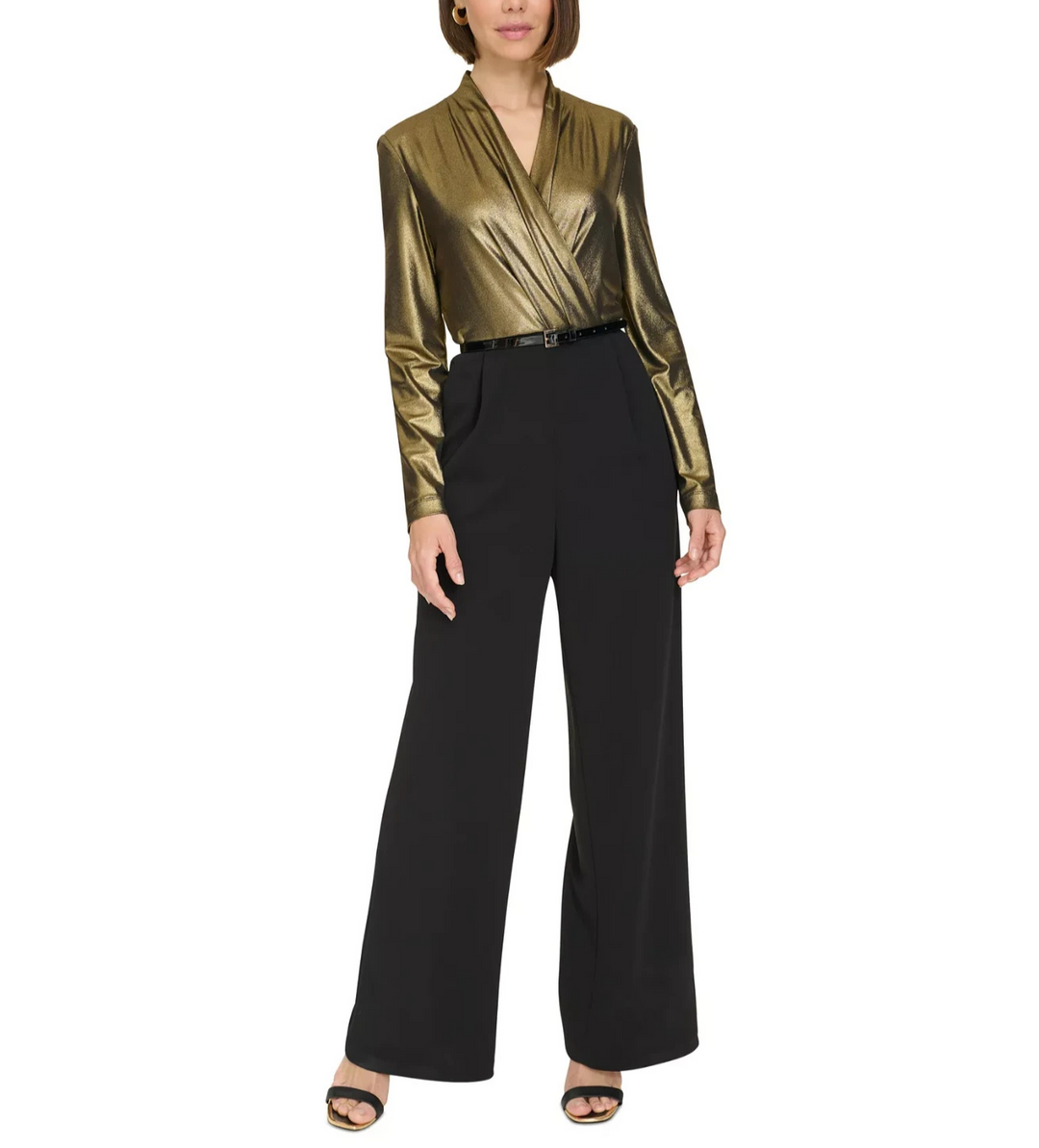 Tommy Hilfiger Shimmer Belted Wide-Leg Jumpsuit MSRP $139