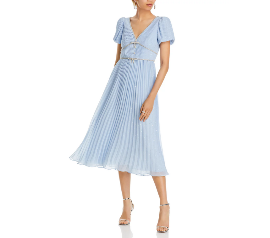 Self-Portrait Metallic Chiffon Midi Dress MSRP $555