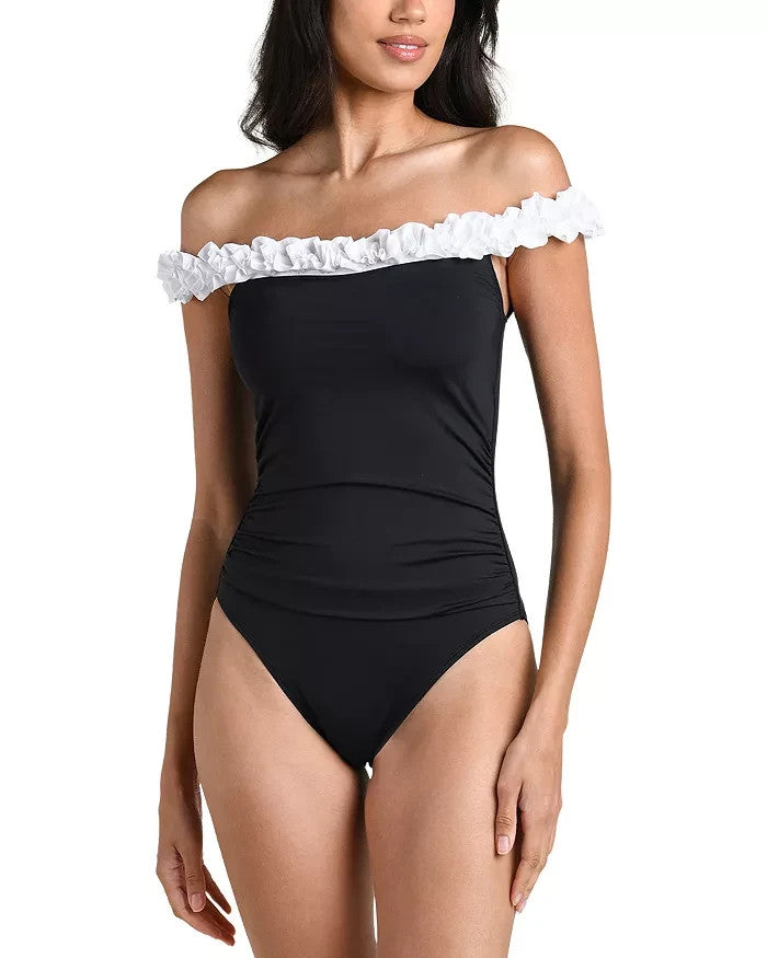 La Blanca Island Goddess Off The Shoulder One Piece Swimsuit MSRP $139