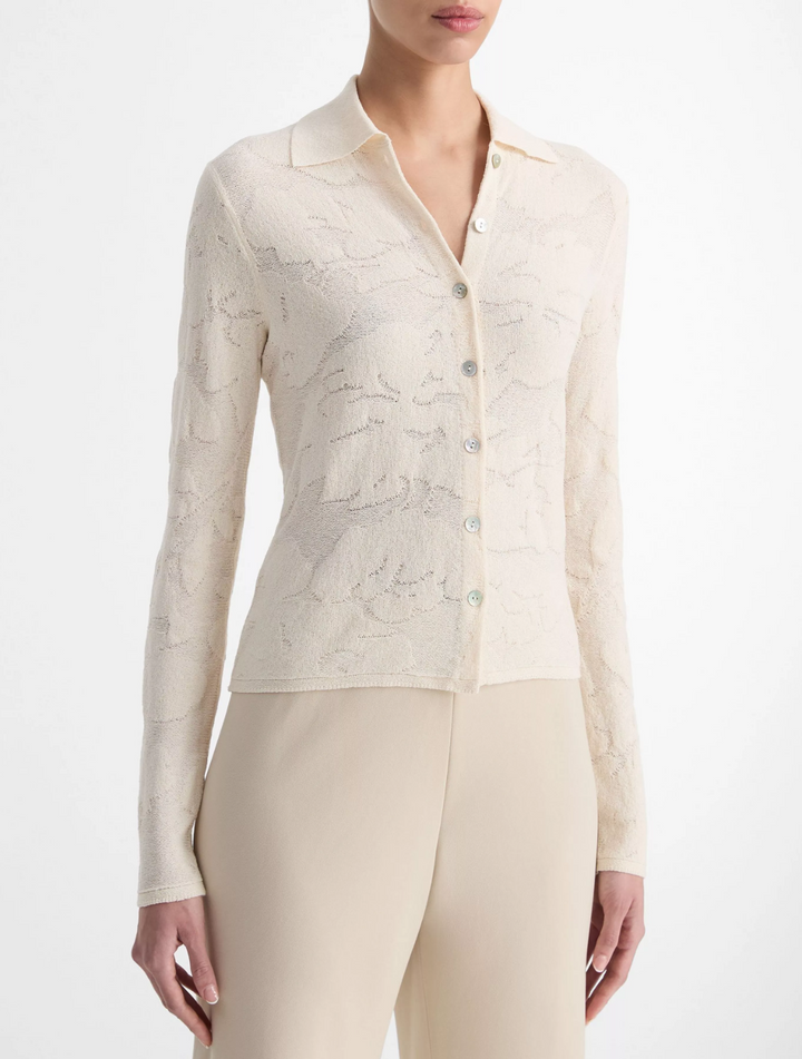 VINCE Italian Cotton-Blend Textured Floral Button-Up Shirt MSRP $345