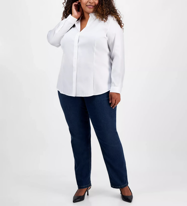 Jones New York Plus Size Cotton Button-Front Shirt MSRP $89.50