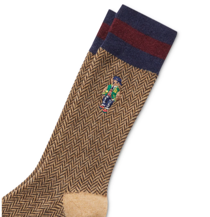 Polo Ralph Lauren Herringbone American Heritage Bear Socks MSRP $28