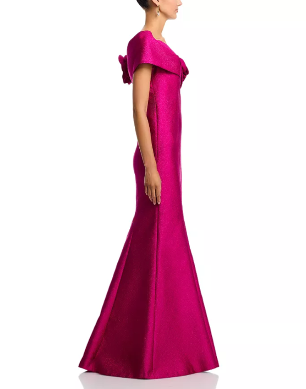 Teri Jon by Rickie Freeman Pebble Jacquard 3D Flower Gown MSRP $1110