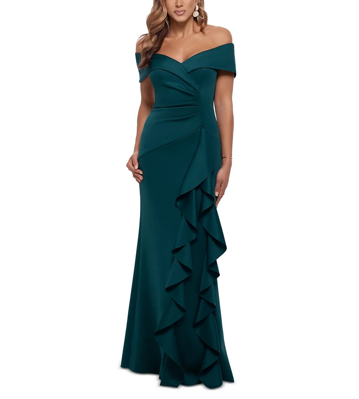 XSCAPE Ruffled Off-The-Shoulder Gown MSRP $289