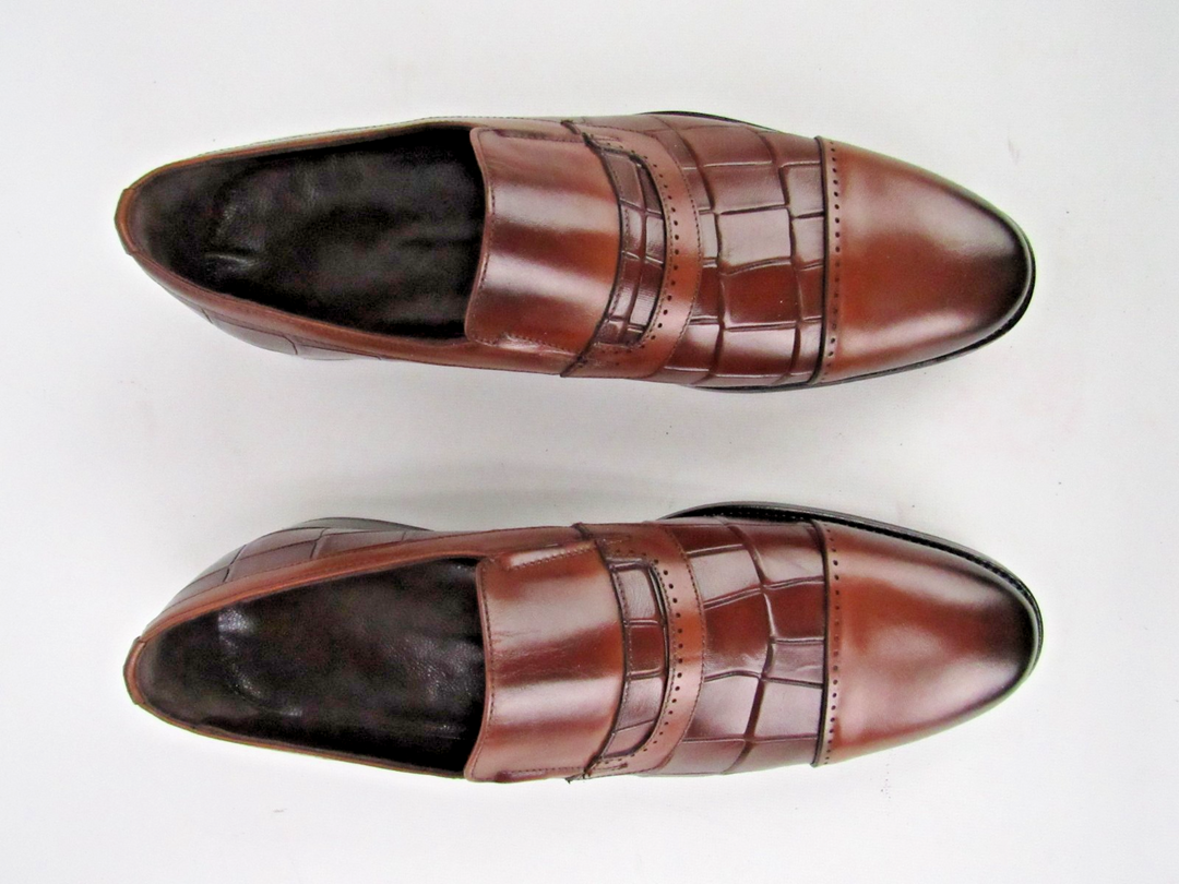 Premium Men’s Embossed Calf Leather Cap-Toe Loafers – Handcrafted Size EU 41