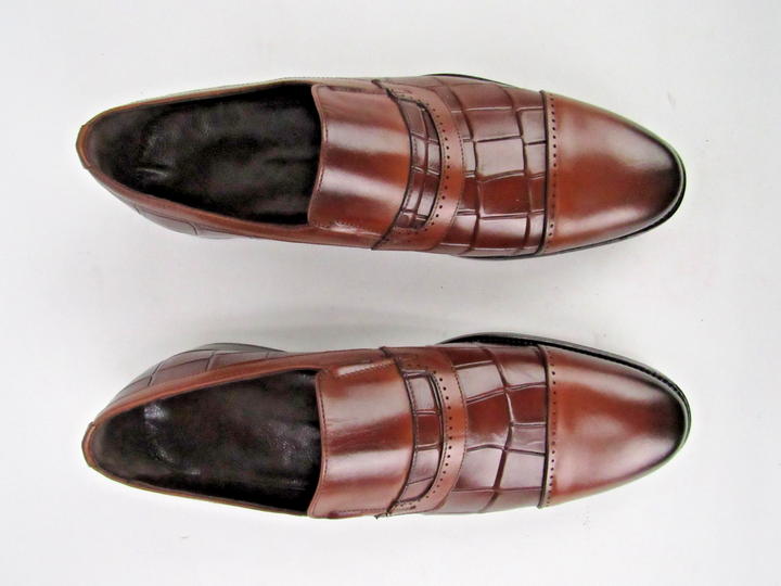 Premium Men’s Embossed Calf Leather Cap-Toe Loafers – Handcrafted Size EU 41