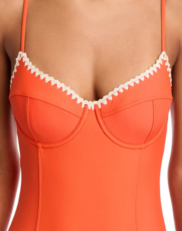 Ramy Brook Addisyn Crochet Trim One Piece Swimsuit MSRP $258