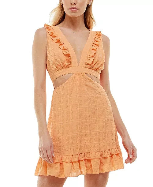 Speechless Juniors' Ruffle-Trimmed Cutout Textured Dress MSRP $69