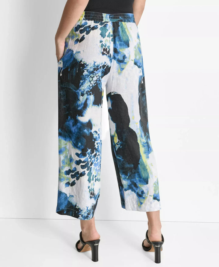 DKNY Women's Printed-Linen Pull-On Pants MSRP $89