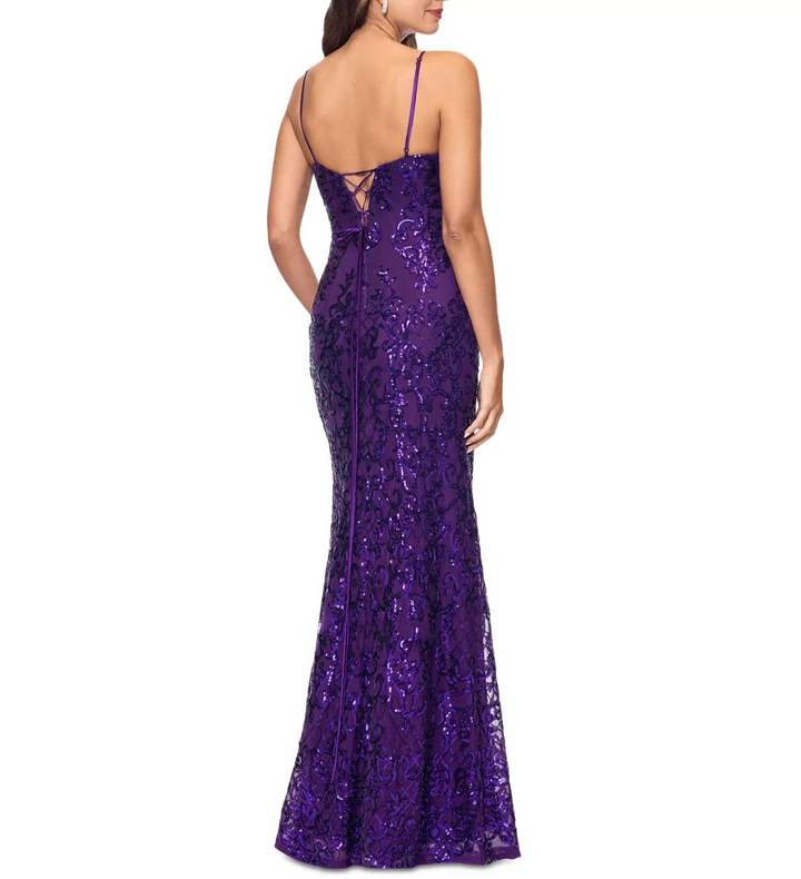 Betsy & Adam Women's Sequined Lace-Up Gown MSRP $259