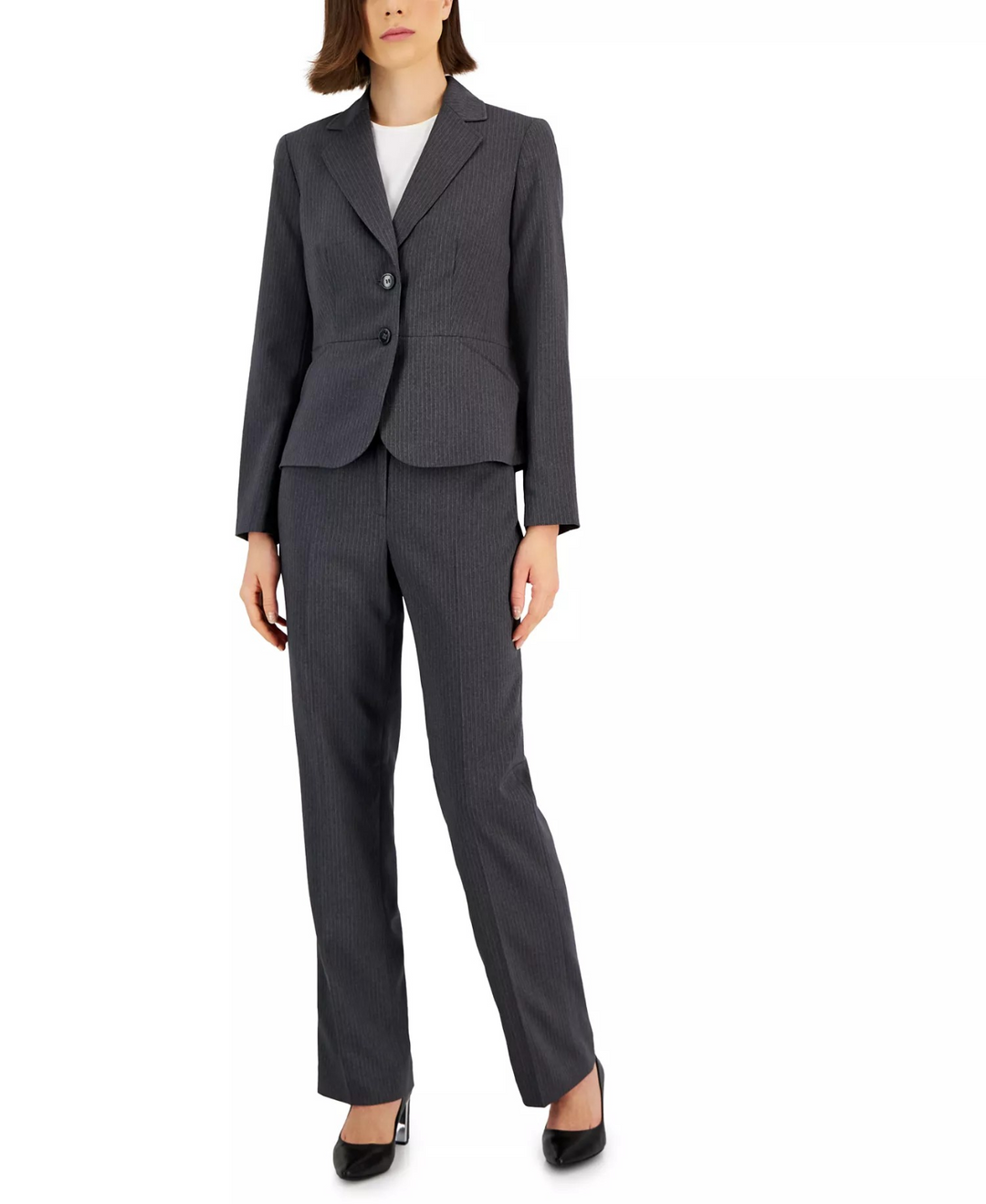 Le Suit Women's Two-Button Petite Pinstriped Pantsuit Set MSRP $225