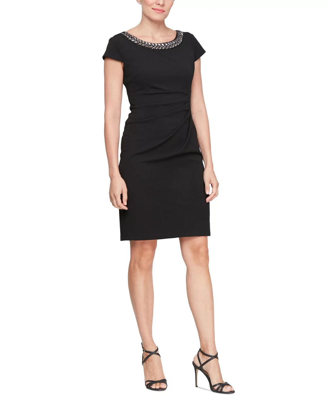 SL Fashions Women's Embellished-Neck Cap-Sleeve Sheath Dress MSRP $99