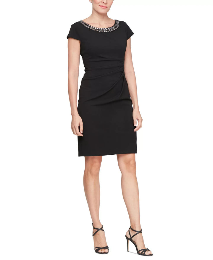 SL Fashions Women's Embellished-Neck Cap-Sleeve Sheath Dress MSRP $99
