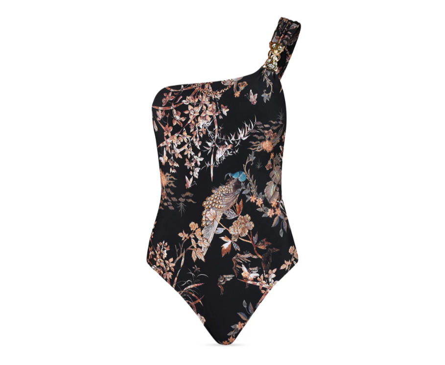 L'AGENCE Karmin Jungle One Shoulder One Piece Swimsuit MSRP $255