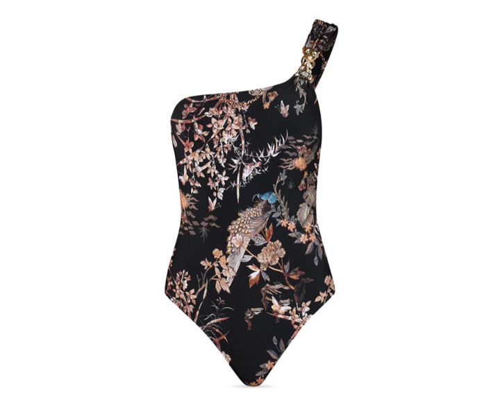 L'AGENCE Karmin Jungle One Shoulder One Piece Swimsuit MSRP $255