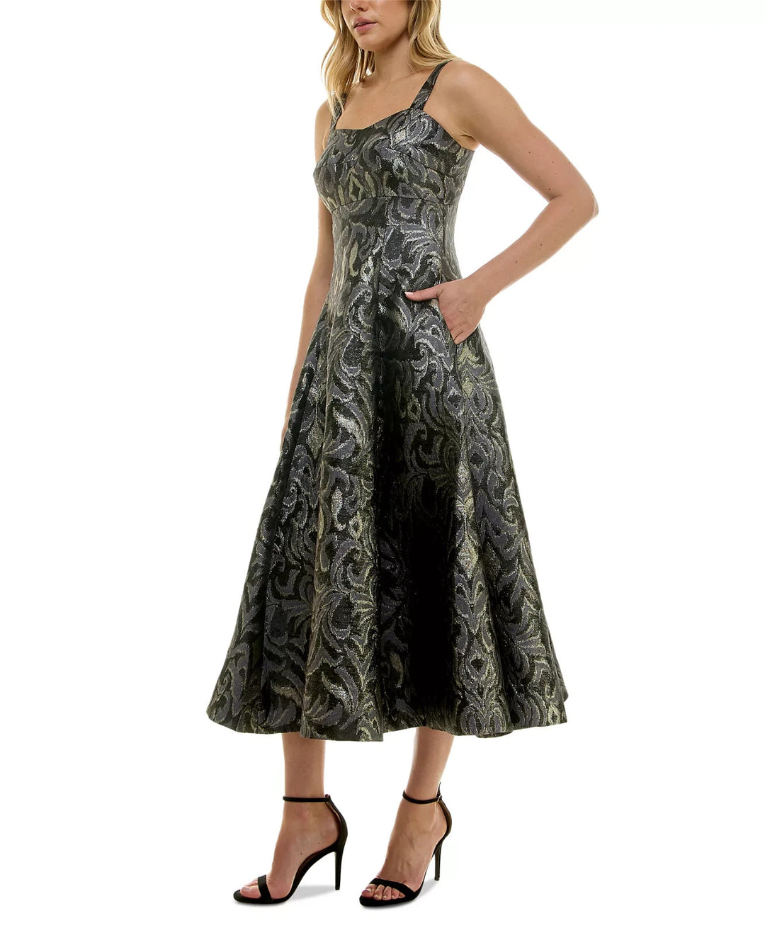 Taylor Women's Metallic Jacquard Fit & Flare Dress MSRP $158