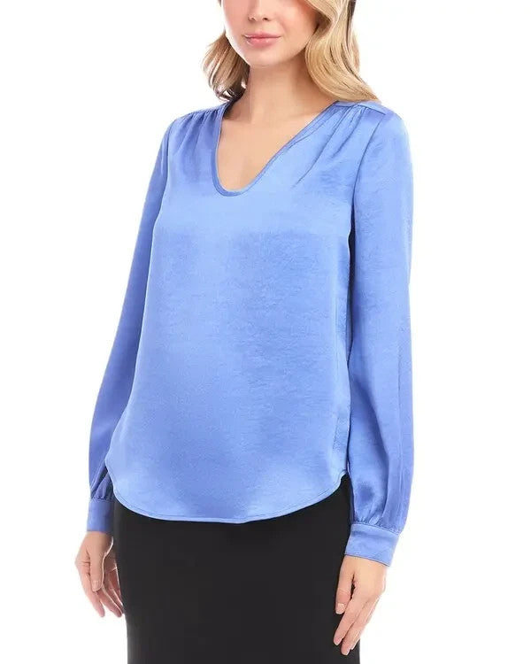 Karen Kane Satin Shirred Blouse MSRP $139