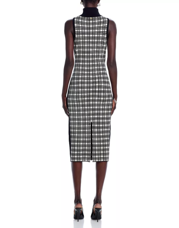 TOCCIN Peggy Sleeveless Turtleneck Tie Front Windowpane Dress MSRP $395