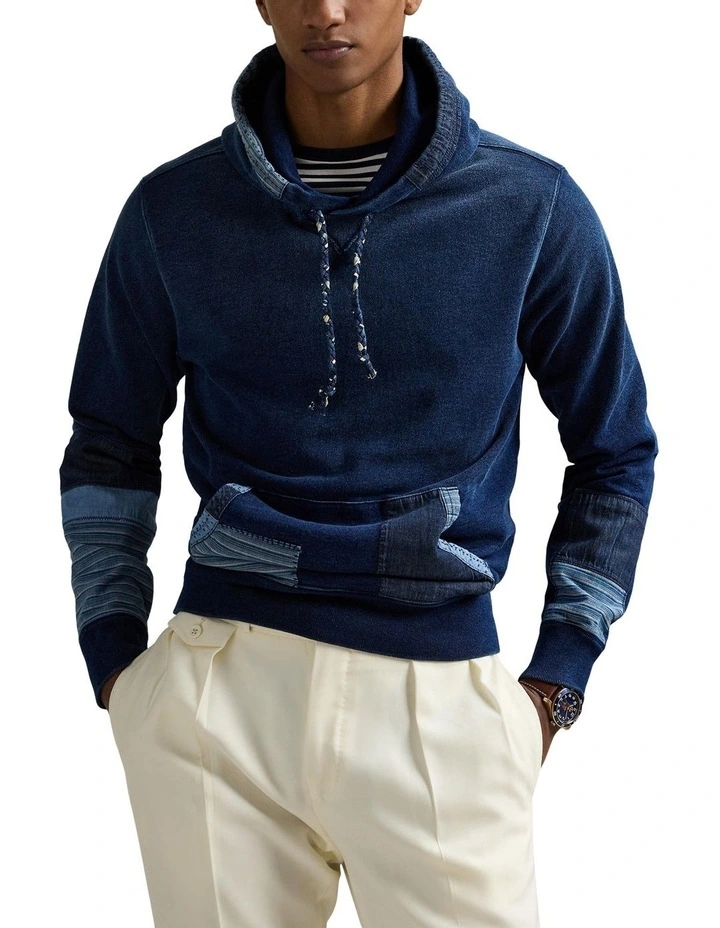 Polo Ralph Lauren Indigo French Terry Patchwork Hoodie MSRP $248