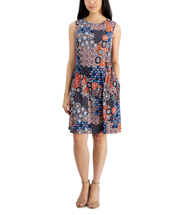 Connected Printed Round-Neck Sleeveless Jersey Dress MSRP $69