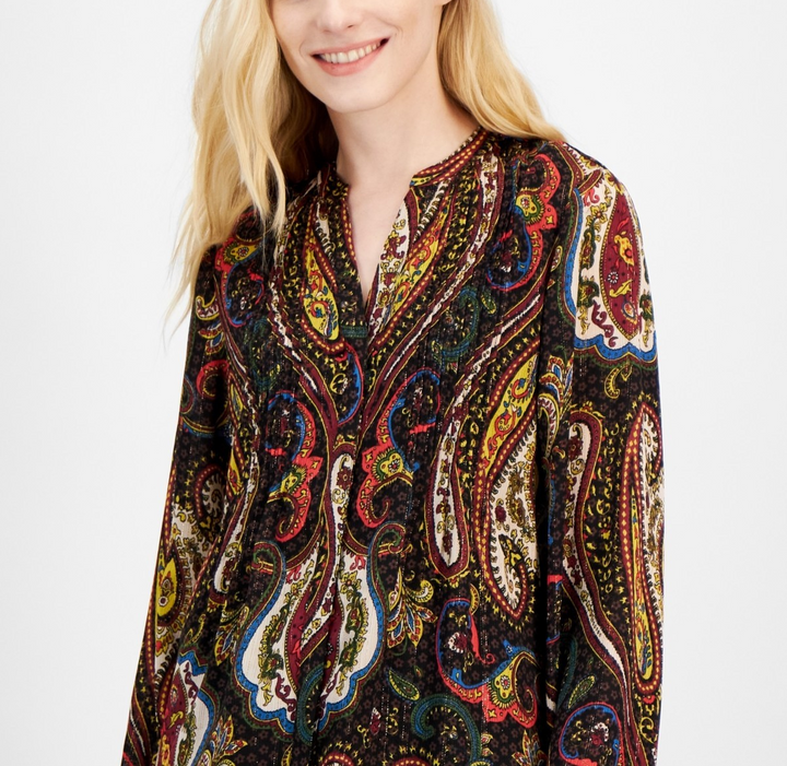 T Tahari Pleated Paisley-Print Blouse MSRP $78