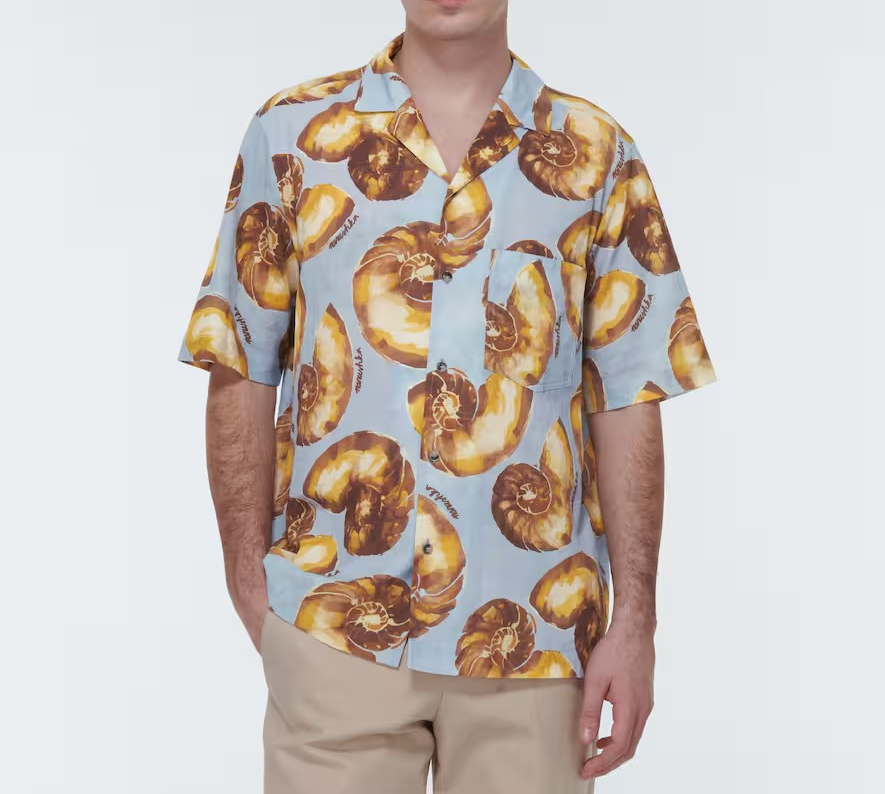 Nanushka Bodil Cotton Nautilus Print Loose Fit Button Down Camp Shirt MSRP $474