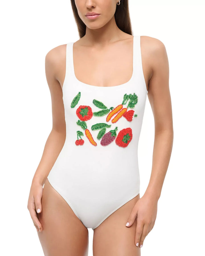 STAUD Lea Beaded One Piece Swimsuit MSRP $275