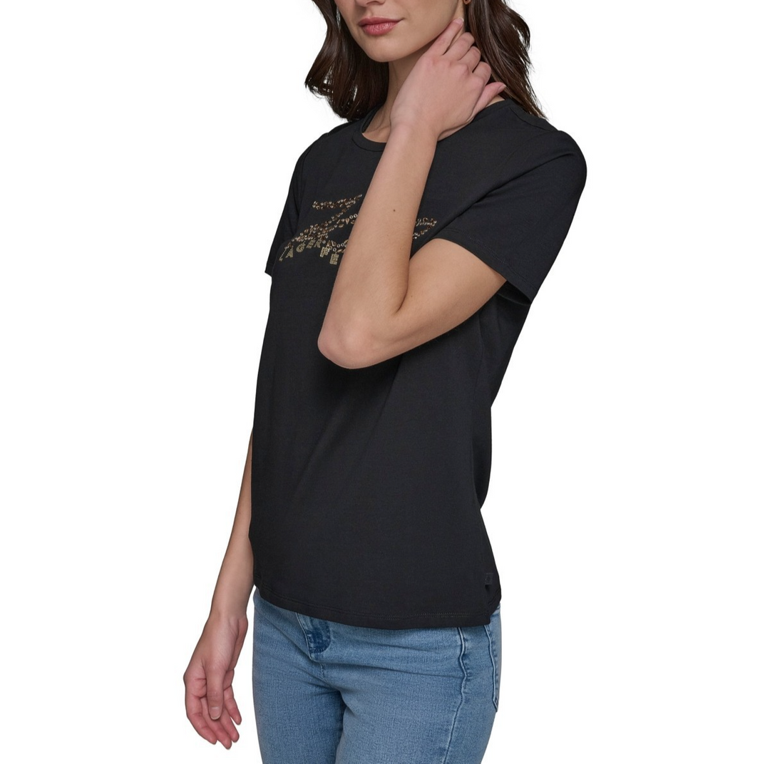 KARL LAGERFELD PARIS Women's Embellished Script Logo T-Shirt MSRP $59