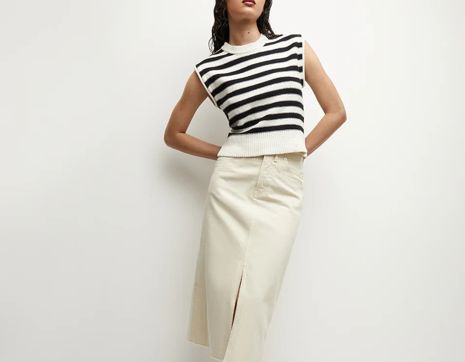 Veronica Beard Vera Cotton Tank Off-White Black MSRP $298