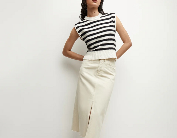 Veronica Beard Vera Cotton Tank Off-White Black MSRP $298