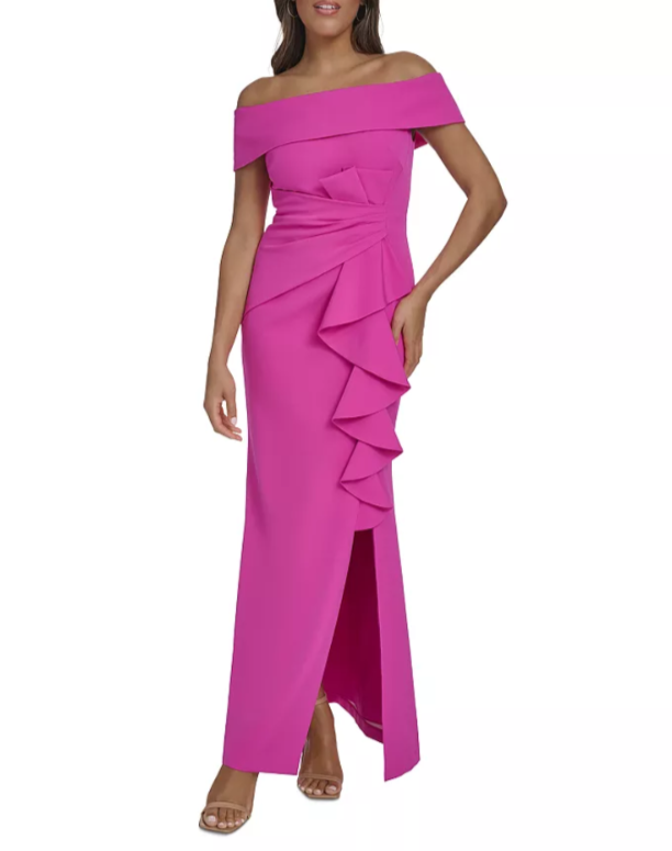 Eliza J Off The Shoulder Ruffle Mermaid Gown MSRP $208